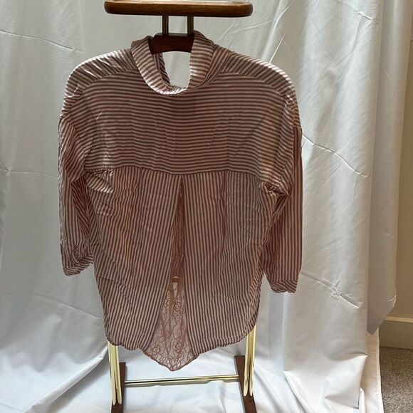 Sam Edelman Women's Striped Hi-Low Sleep Shirt Dusty Rose White Size Small - Picture 2 of 5